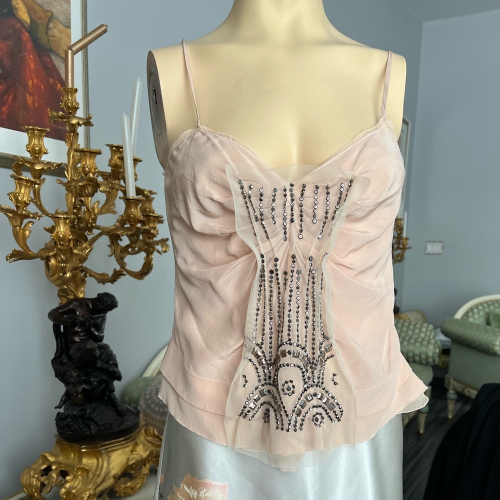 Authentic Prada silk beige embellished top, sz.40, excellent